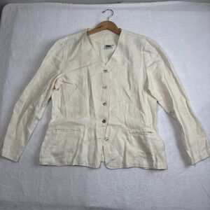 Johnny Was Collection Linen Beige Long Sleeve Button Up Jacket Womens S Stains